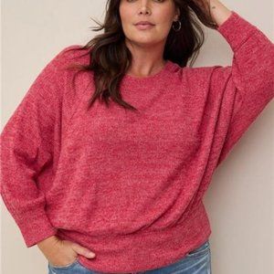 Torrid - Relaxed Fit Super Soft Plush Rib Crew Neck Batwing Sweatshirt in "Red"